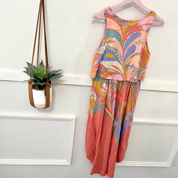 Anthropologie Saturday Sunday Jolie Midi Dress Coral Pink Abstract Size S - Picture 3 of 8